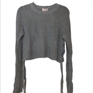 Forever 21 Grey Crop Sweater w/ Lace Up Sides